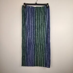 Motivi Blue and Green Metallic Pleated Midi Pencil Skirt Small Shimmer Event